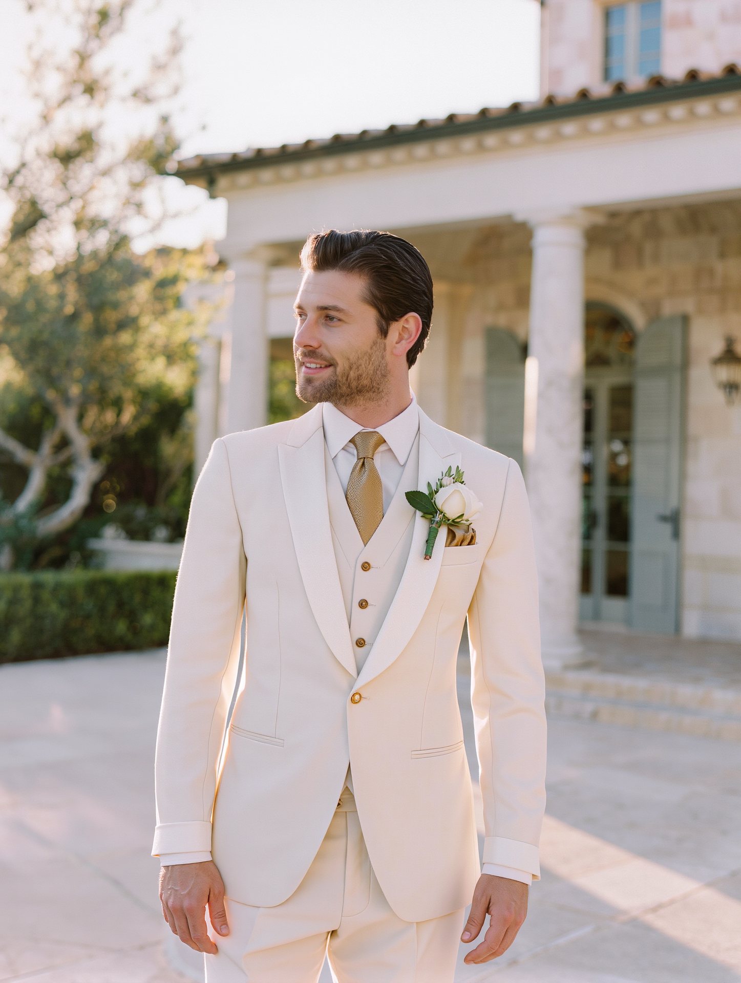 Ivory desert wedding suit