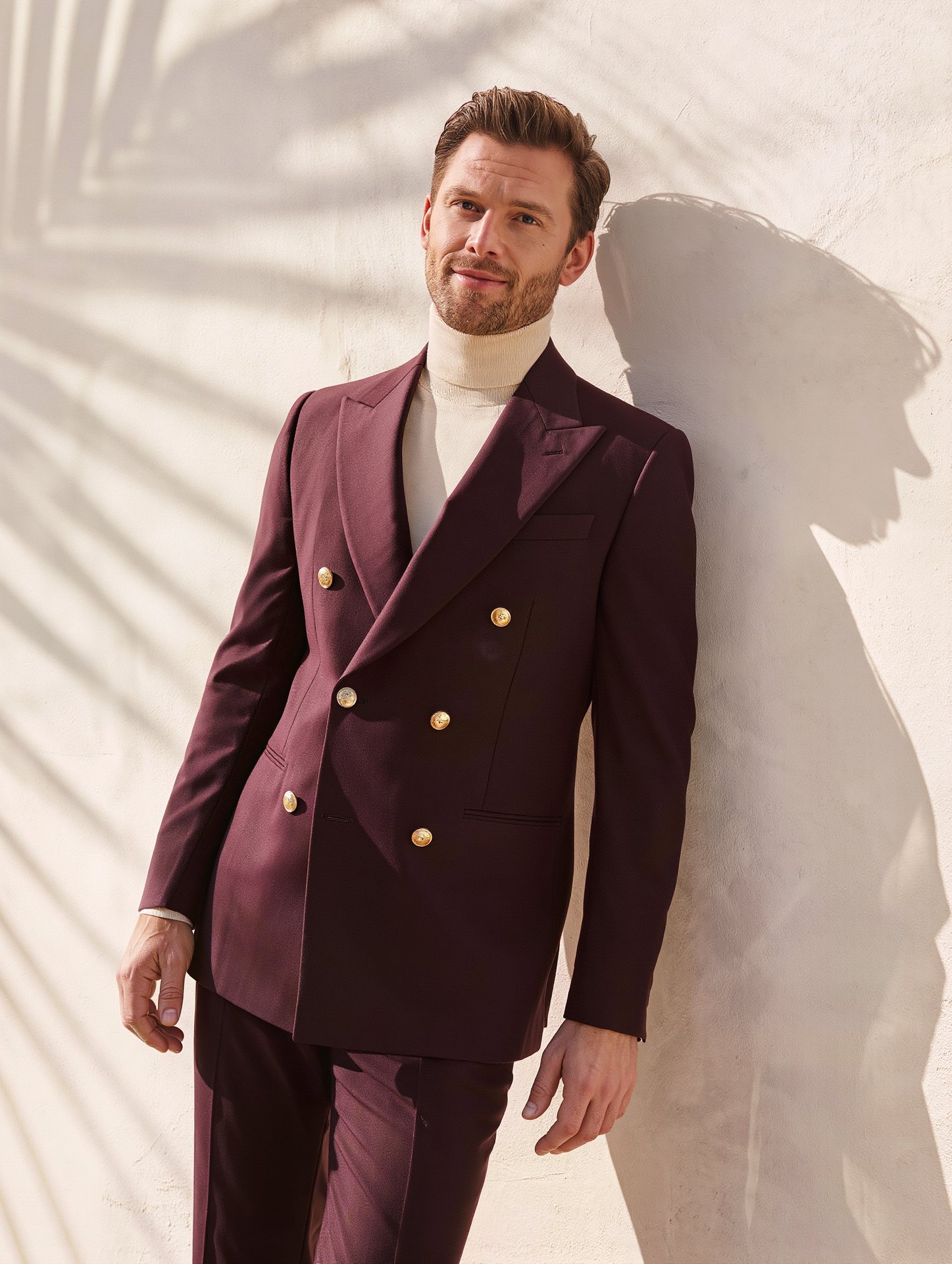 Burgundy double-breasted suit